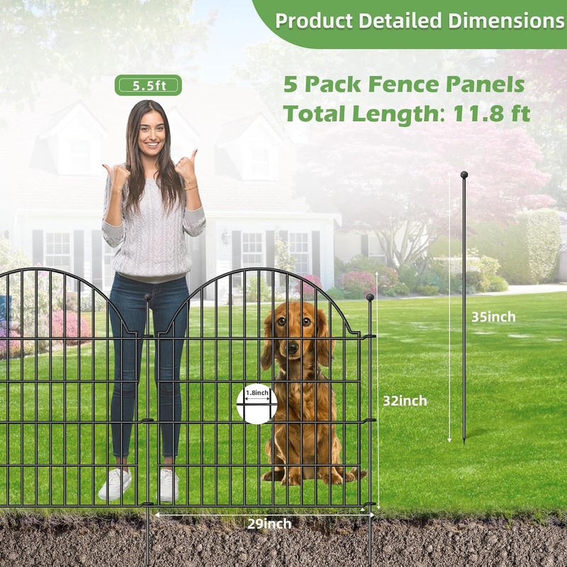Blingluck Decorative Metal Garden Fence 5 Panels, 32in (H) x 11.8ft (L) No Dig Dog Fence Outdoor for Yard, Temporary Rustproof Metal Wire Rabbit Dog Garden Border Fencing for Patio - Image 2